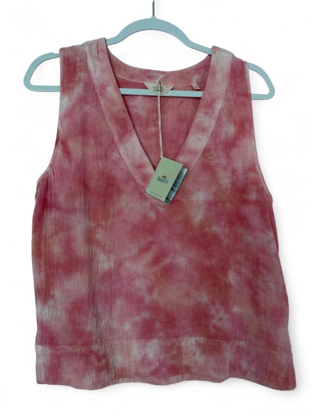 Faherty Organic Cotton Tie-Dye V-Neck Sleeveless Top - Pink